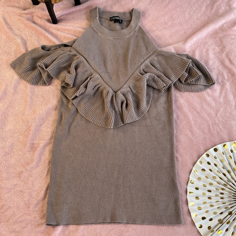 Y2K ruffled Soft Knit Sweater in Taupe